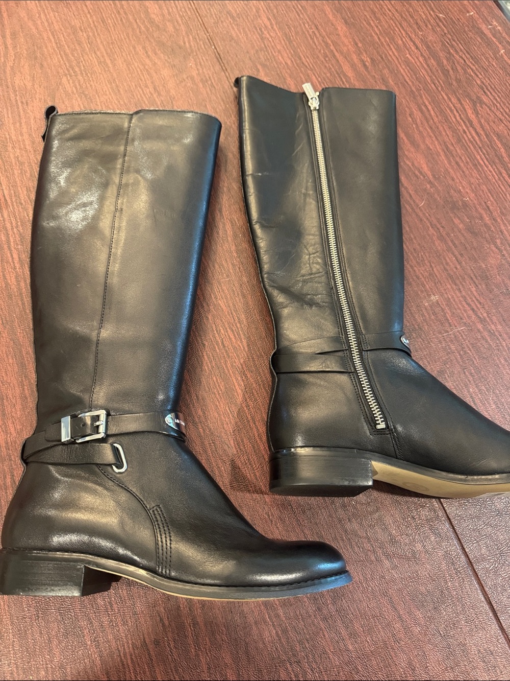New Michael Kors Classic Black Leather Knee-High Riding Boots